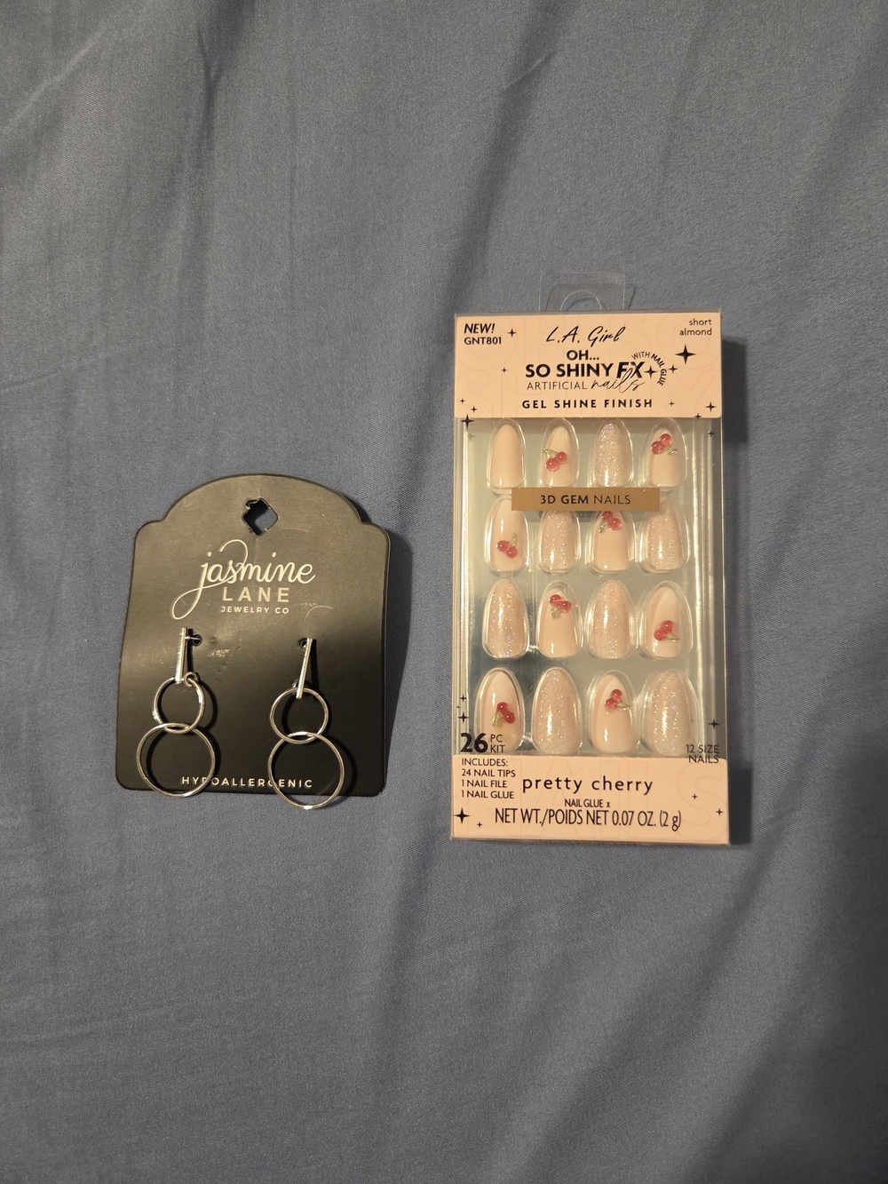 Pretty Cherry Gel Shine Press-On Nails - Pink Accent And Earing Bundle